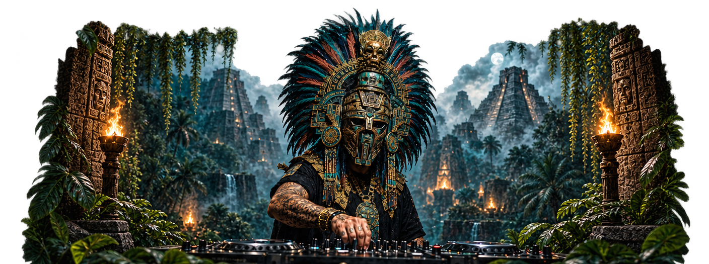 Moctezuma Tres performing in a stone jungle setting